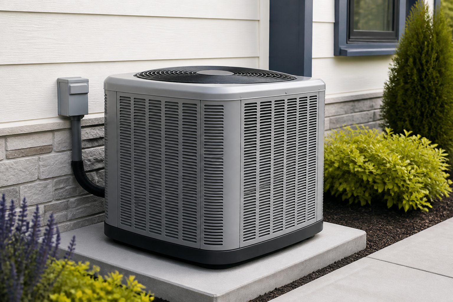 HVAC heating and cooling system being serviced at a home